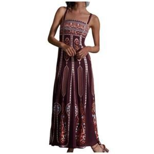 Anthropologie embroidered maxi dress square neckline criss cross back size 4